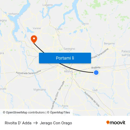Rivolta D' Adda to Jerago Con Orago map