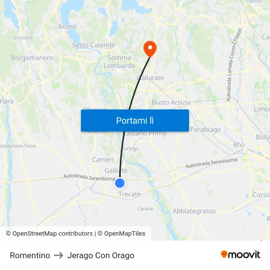 Romentino to Jerago Con Orago map