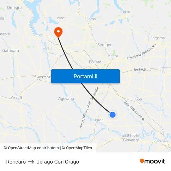 Roncaro to Jerago Con Orago map