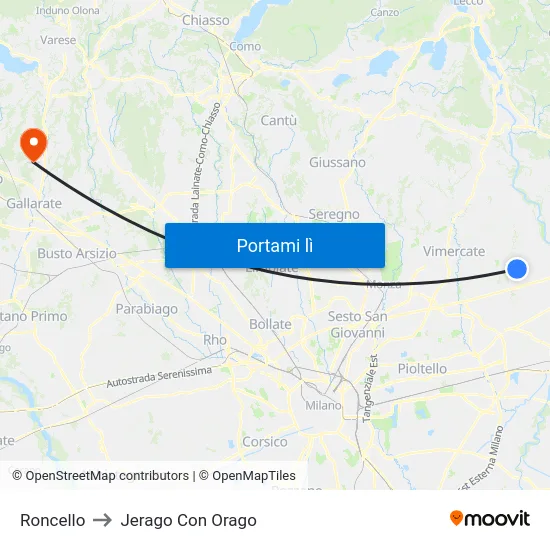 Roncello to Jerago Con Orago map