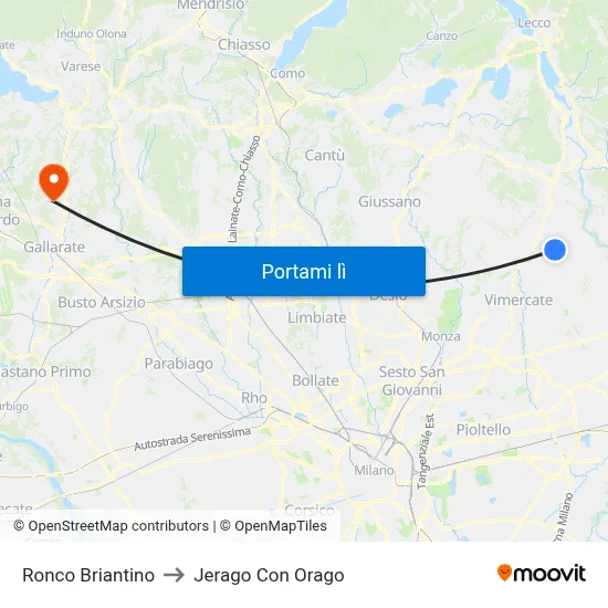 Ronco Briantino to Jerago Con Orago map