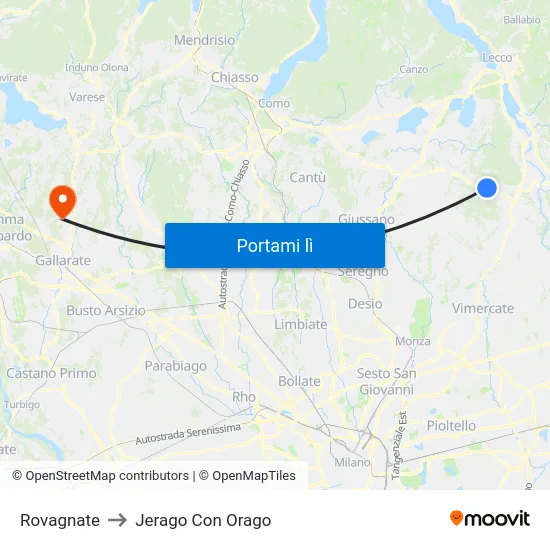 Rovagnate to Jerago Con Orago map