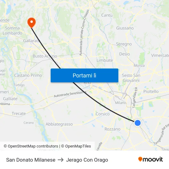 San Donato Milanese to Jerago Con Orago map