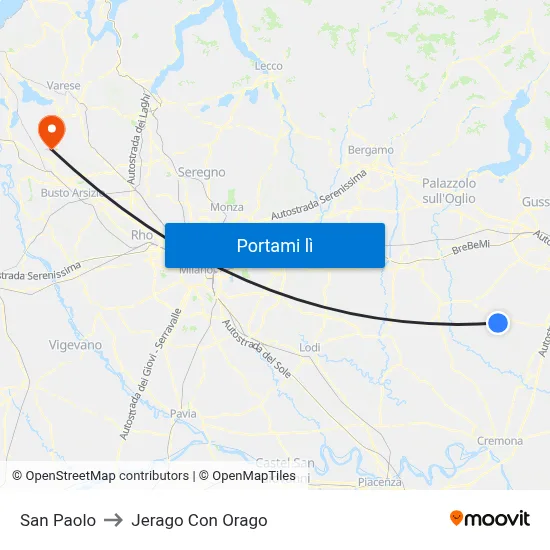 San Paolo to Jerago Con Orago map