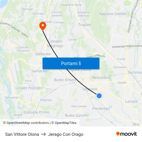 San Vittore Olona to Jerago Con Orago map