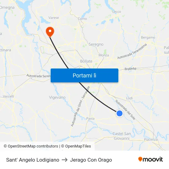 Sant' Angelo Lodigiano to Jerago Con Orago map