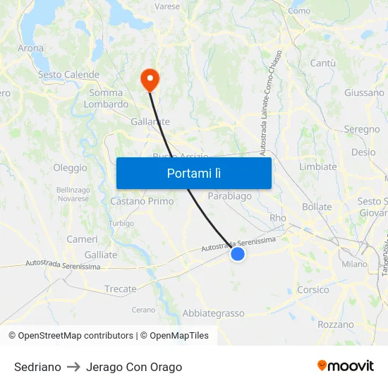 Sedriano to Jerago Con Orago map