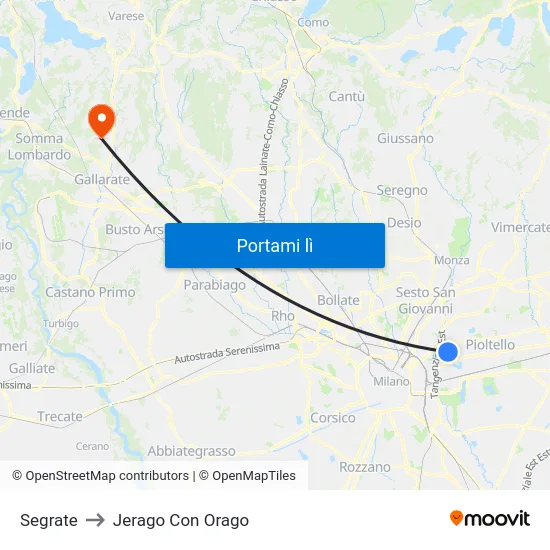 Segrate to Jerago Con Orago map