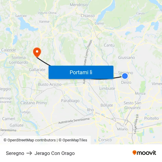 Seregno to Jerago Con Orago map