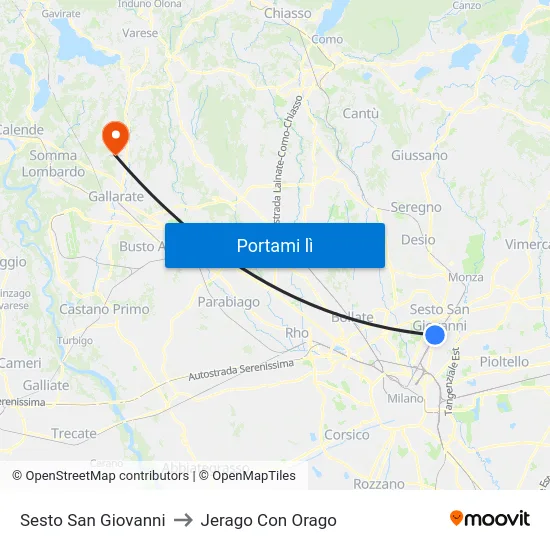 Sesto San Giovanni to Jerago Con Orago map