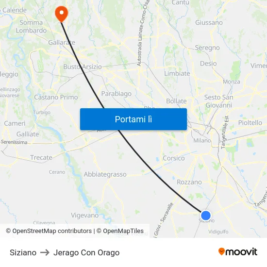 Siziano to Jerago Con Orago map