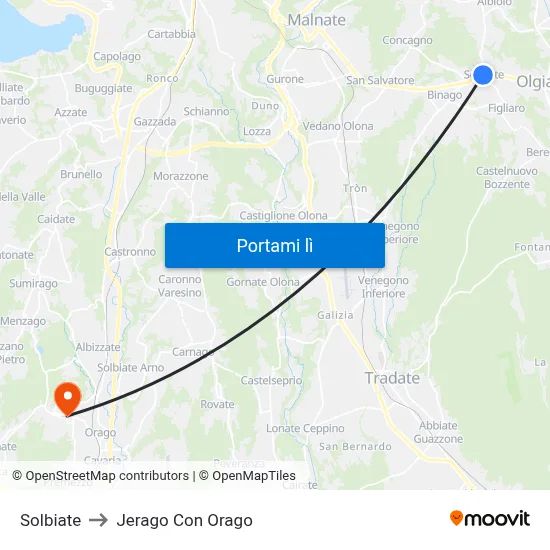 Solbiate to Jerago Con Orago map