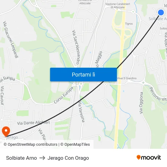 Solbiate Arno to Jerago Con Orago map