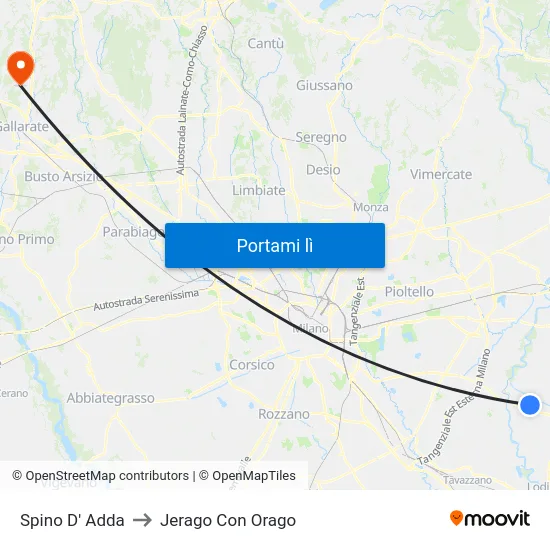 Spino D' Adda to Jerago Con Orago map