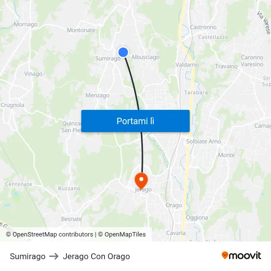 Sumirago to Jerago Con Orago map