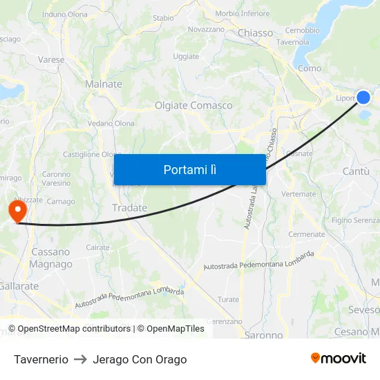 Tavernerio to Jerago Con Orago map