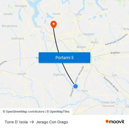 Torre D' Isola to Jerago Con Orago map