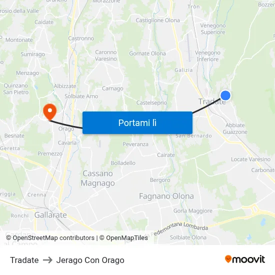 Tradate to Jerago Con Orago map