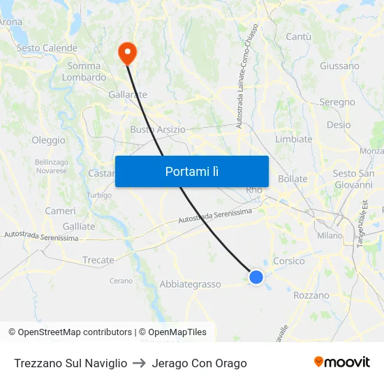 Trezzano Sul Naviglio to Jerago Con Orago map