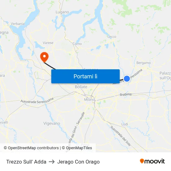 Trezzo Sull' Adda to Jerago Con Orago map