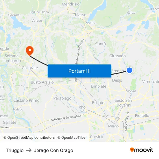 Triuggio to Jerago Con Orago map