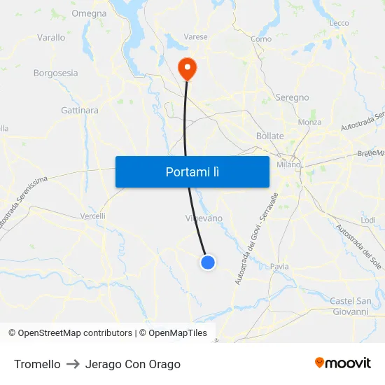 Tromello to Jerago Con Orago map