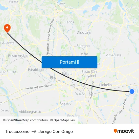Truccazzano to Jerago Con Orago map