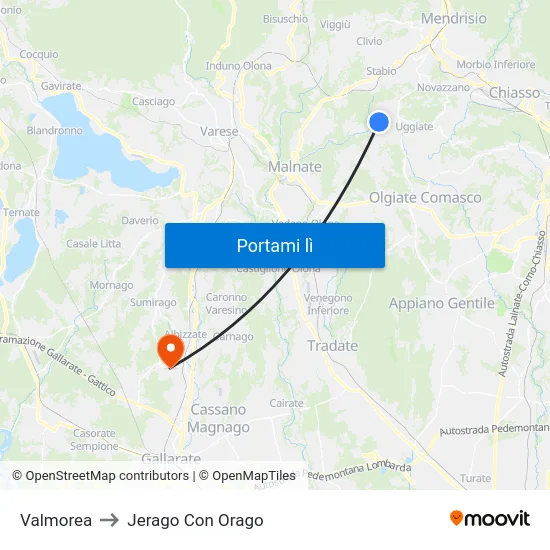 Valmorea to Jerago Con Orago map