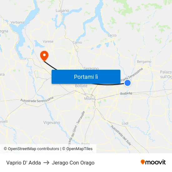 Vaprio D' Adda to Jerago Con Orago map