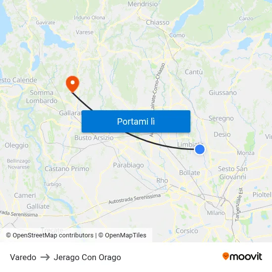 Varedo to Jerago Con Orago map