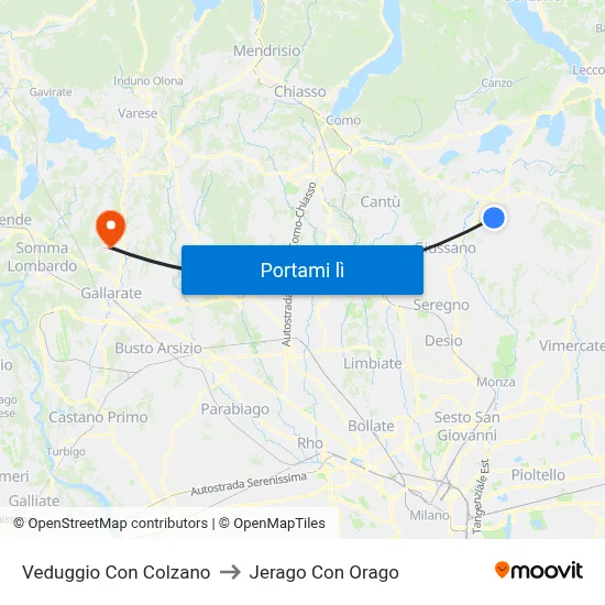 Veduggio Con Colzano to Jerago Con Orago map