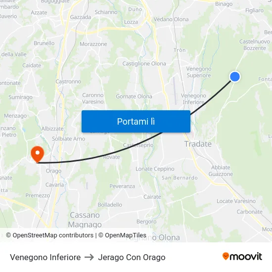Venegono Inferiore to Jerago Con Orago map