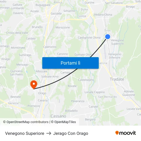 Venegono Superiore to Jerago Con Orago map