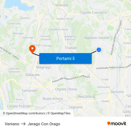 Veniano to Jerago Con Orago map