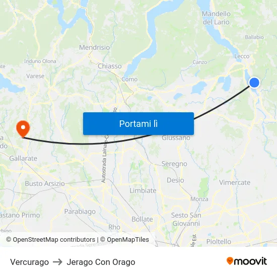 Vercurago to Jerago Con Orago map