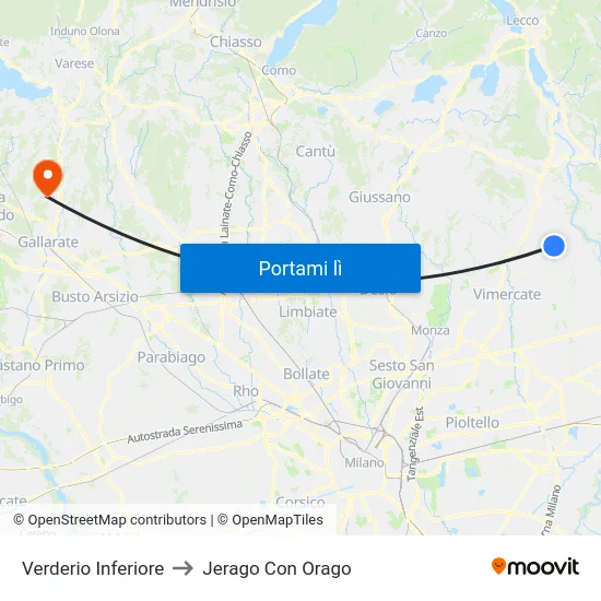 Verderio Inferiore to Jerago Con Orago map