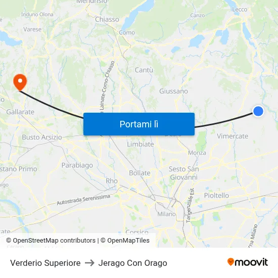 Verderio Superiore to Jerago Con Orago map