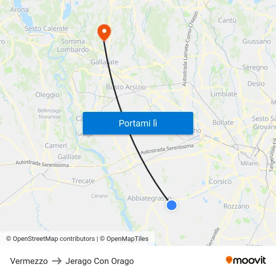 Vermezzo to Jerago Con Orago map