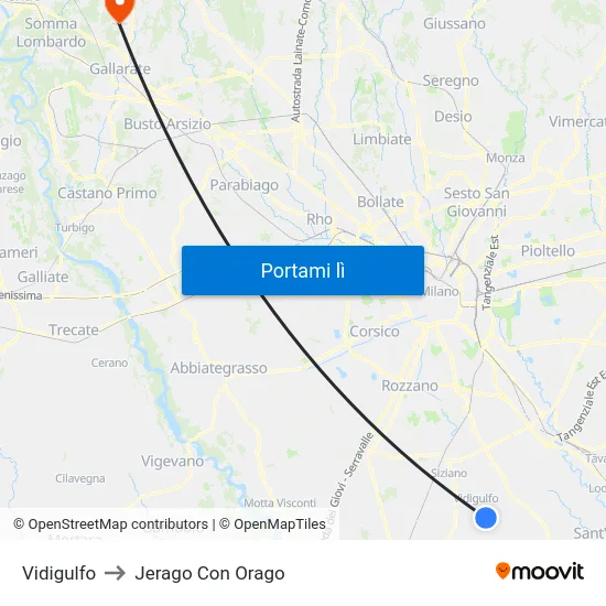 Vidigulfo to Jerago Con Orago map