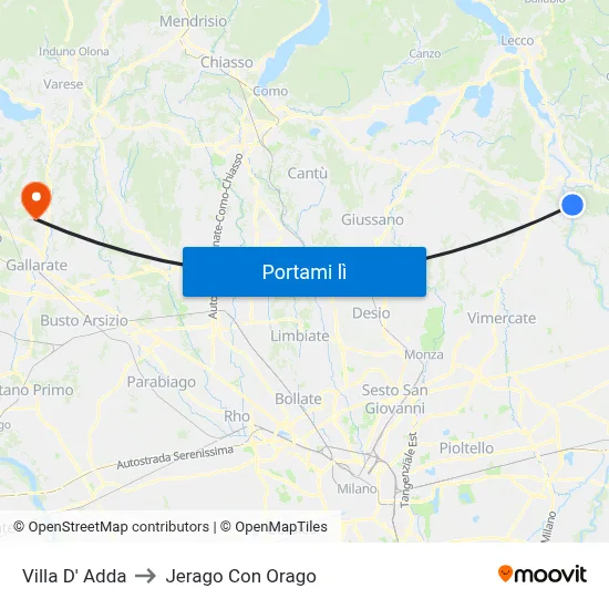 Villa D' Adda to Jerago Con Orago map