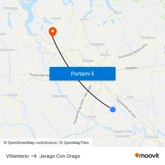 Villanterio to Jerago Con Orago map