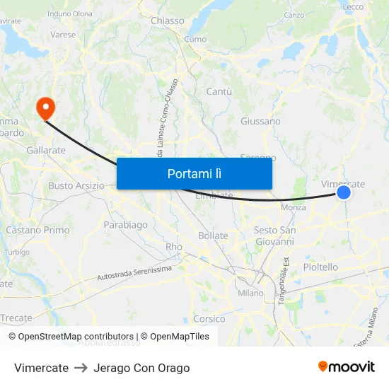 Vimercate to Jerago Con Orago map