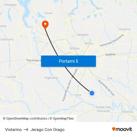 Vistarino to Jerago Con Orago map