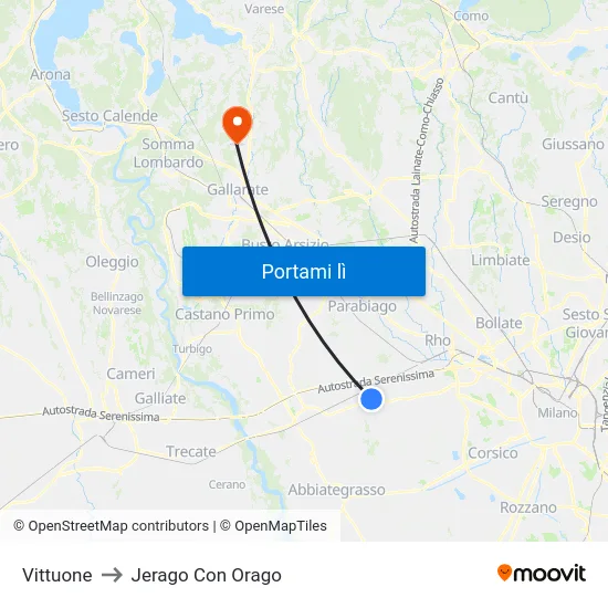 Vittuone to Jerago Con Orago map
