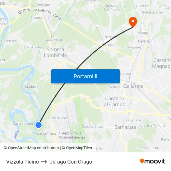 Vizzola Ticino to Jerago Con Orago map