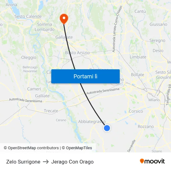 Zelo Surrigone to Jerago Con Orago map