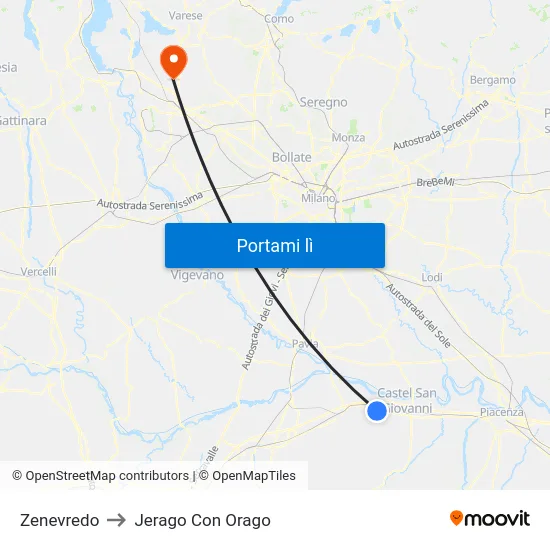 Zenevredo to Jerago Con Orago map