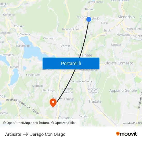 Arcisate to Jerago Con Orago map