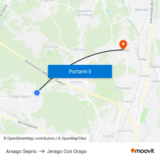 Arsago Seprio to Jerago Con Orago map
