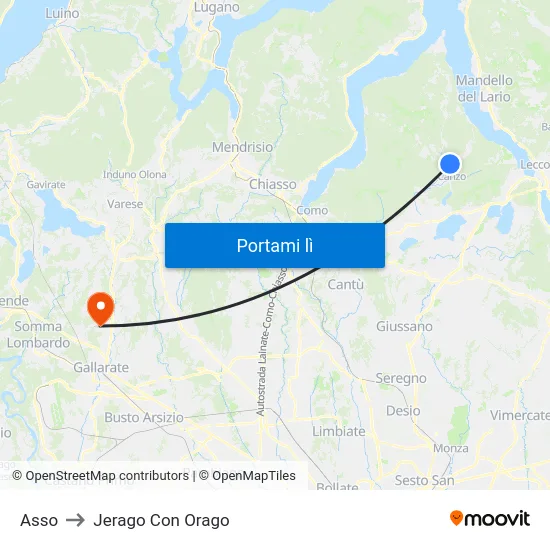 Asso to Jerago Con Orago map